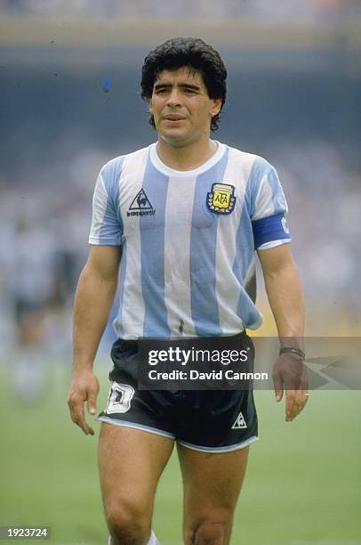 Portrait of Diego Maradona of Argentina during the World Cup match against Bulgaria at the Olympic Stadium in Mexico City. Argentina won the match...