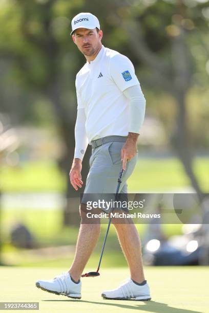 Nick Taylor of Canada looks on from the fourth green during the pro-am prior to the Sony Open in Hawaii at Waialae Country Club on January 10, 2024...