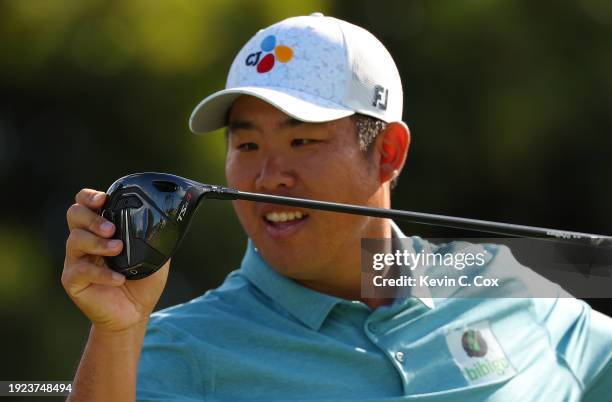 Detailed view of the Titleist TSR4 Driver of Byeong Hun An of South Korea before teeing off the 16th hole during a pro-am prior to the Sony Open in...