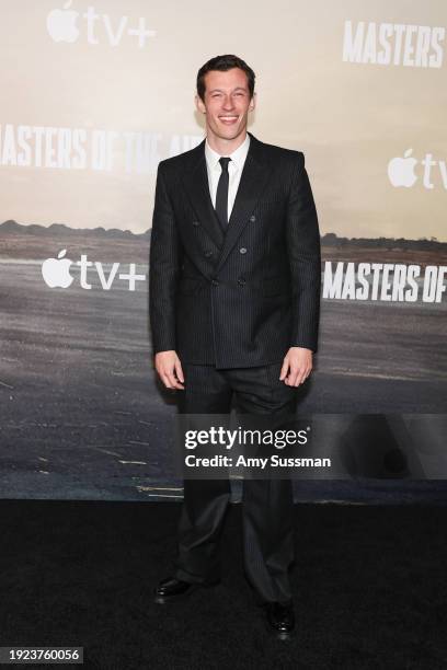 Callum Turner attends the world premiere of Apple TV+'s "Masters Of The Air" at Regency Village Theatre on January 10, 2024 in Los Angeles,...
