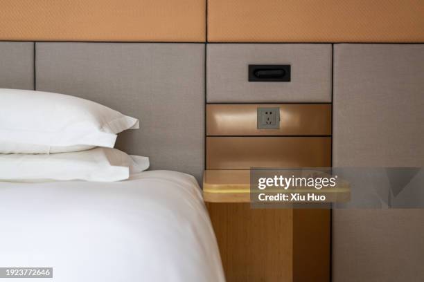 bedding and intelligent control screen at the head of the bed in the bedroom - pillow icon stock pictures, royalty-free photos & images