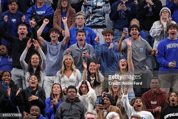 Memphis Tigers fans react during the second half against the Texas-San Antonio Roadrunners at FedExForum on January 10, 2024 in Memphis, Tennessee.