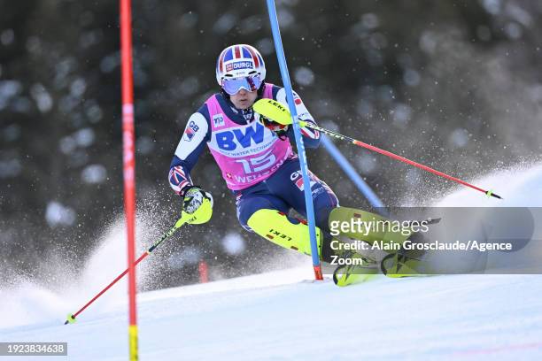 Dave Ryding of Team Great Britain in action during the Audi FIS Alpine Ski World Cup Men's Slalom on January 14, 2024 in Wengen, Switzerland.