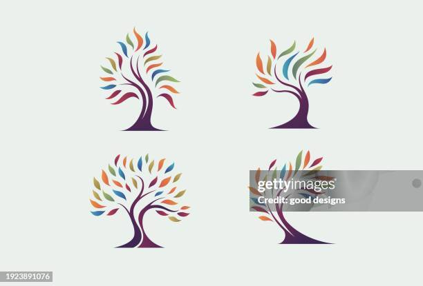 illustrations, cliparts, dessins animés et icônes de illustration vectorielle de logo d’arbre coloré abstrait - logo arbre