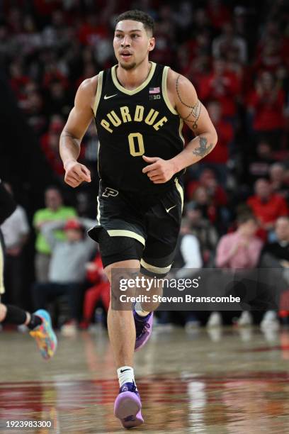 Mason Gillis of the Purdue Boilermakers runs the court against the Nebraska Cornhuskers in the second half at Pinnacle Bank Arena on January 9, 2024...