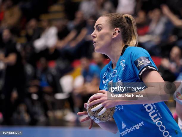 Emilie Arntzen of CSM Bucharest is in action during the EHF Champions League Women 2023/24 Group Phase game between CSM Bucharest and Buducnost BEMAX...