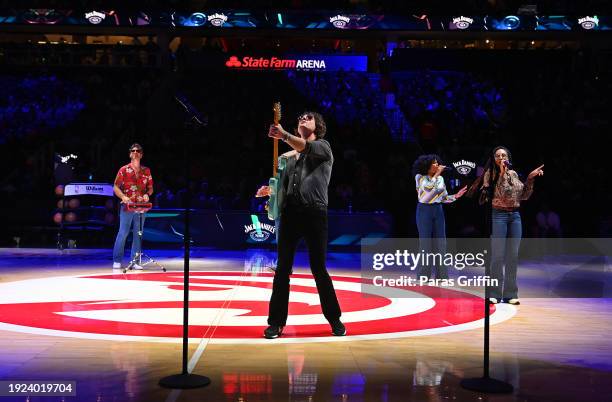 Yacht Rock Revue perform during halftime at the game between the Philadelphia 76ers and the Atlanta Hawks at State Farm Arena on January 10, 2024 in...