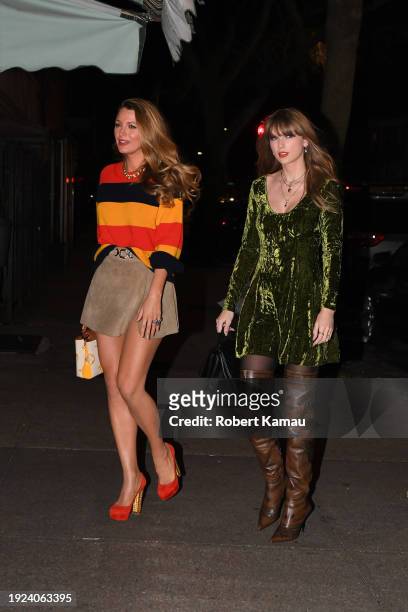Blake Lively and Taylor Swift attend a private party at Lucalli Pizza restaurant in Brooklyn on January 10, 2024 in New York City.