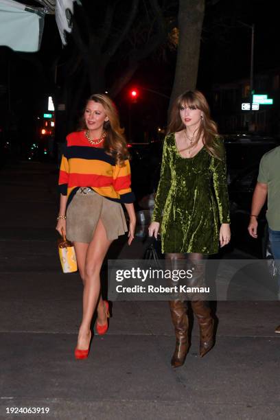 Blake Lively and Taylor Swift attend a private party at Lucalli Pizza restaurant in Brooklyn on January 10, 2024 in New York City.