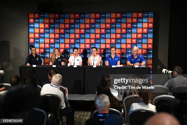 Audrey Cordon Ragot of France and Team Human Powered Health, Alexandra Manly of Australia and Team Liv AlUla Jayco, Amanda Spratt of Australia and...