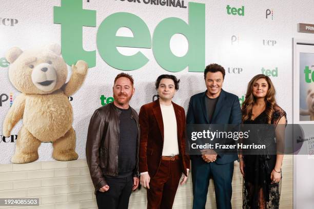 Scott Grimes, Max Burkholder, Seth MacFarlane, and Giorgia Whigham attend the premiere of Peacock's "Ted" at The Grove on January 10, 2024 in Los...