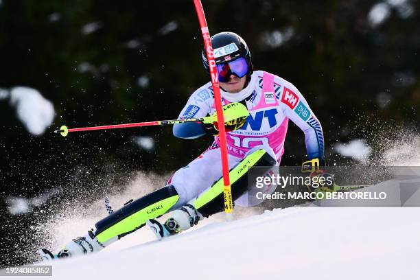 Norway's Atle Lie Mcgrath competes in the Men's Slalom race event during the FIS Alpine Skiing World Cup event in Wengen on January 14, 2024.