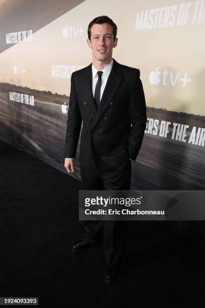 Callum Turner attends the premiere of the Apple TV+ “Masters of the Air” at the Regency Village Theatre on January 10, 2024 in Los Angeles,...