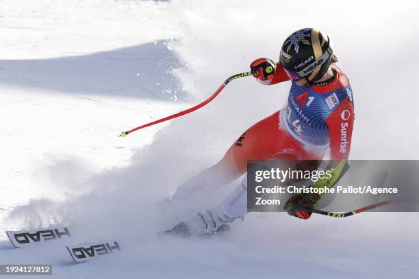 Lara Gut-behrami of Team Switzerland celebrates during the Audi FIS Alpine Ski World Cup Women's Super G on January 14, 2024 in Zauchensee Austria.