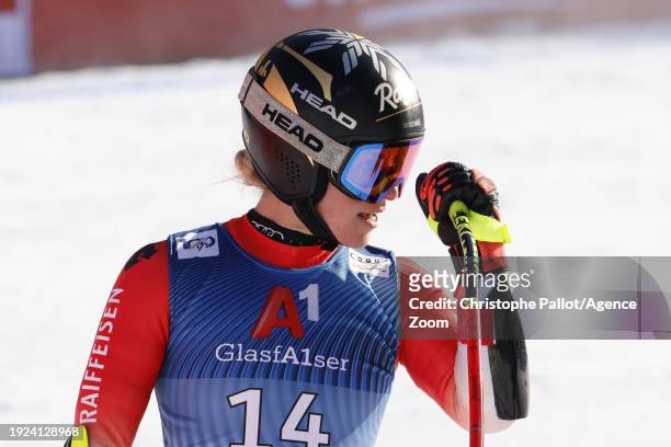 Lara Gut-behrami of Team Switzerland celebrates during the Audi FIS Alpine Ski World Cup Women's Super G on January 14, 2024 in Zauchensee Austria.