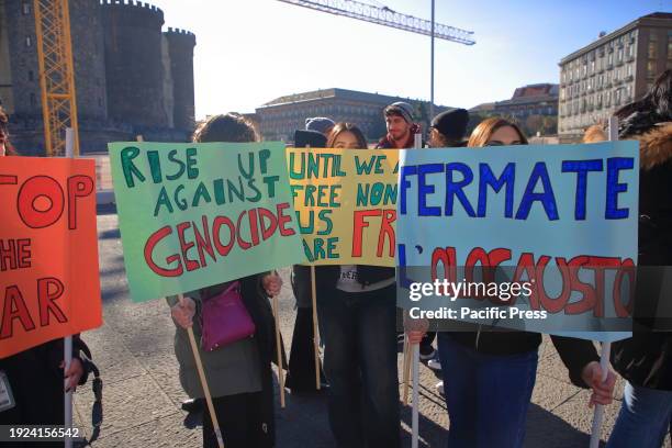 Young people calling for the release of a young Palestinian woman Khalida Jarrar. Men and women of some Neapolitan associations participate in a...