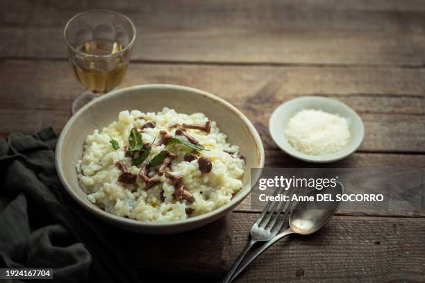 creamy mushroom risotto with parmesan cheese - risotto stock pictures, royalty-free photos & images