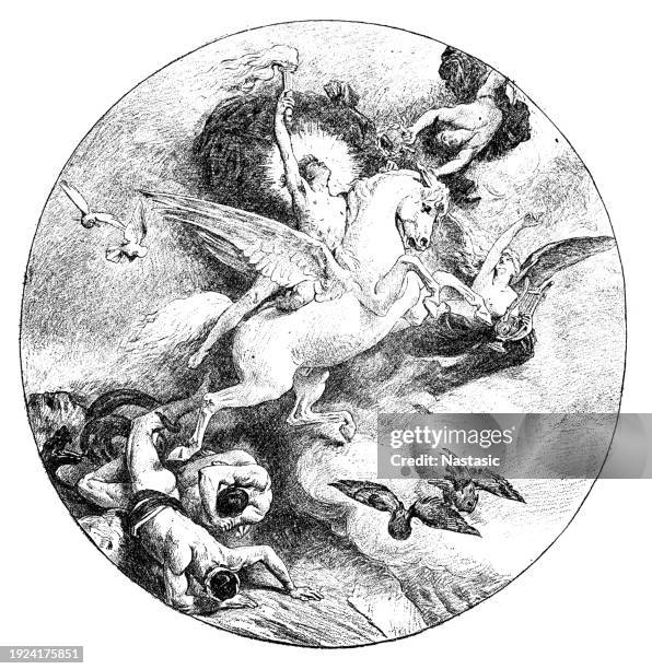 the triumph of art by leon bonnat - pegasus stock illustrations