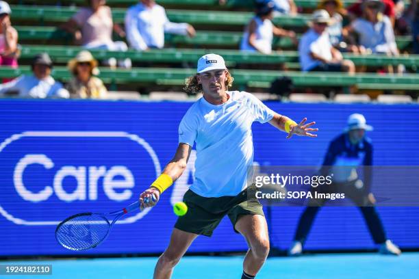 Max Purcell of Australia seen in action during the last match of Day 2 of the Care Wellness Kooyong Classic Tennis Tournament against Zhang Zhizhen...