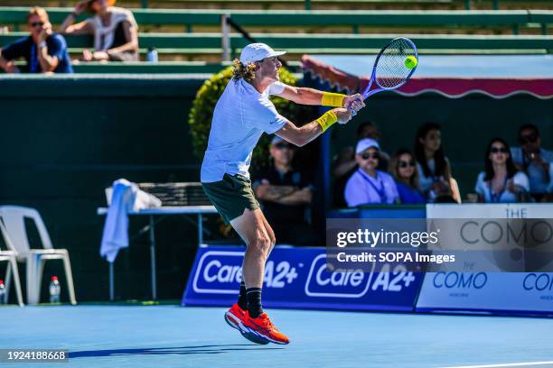 Max Purcell of Australia seen in action during the last match of Day 2 of the Care Wellness Kooyong Classic Tennis Tournament against Zhang Zhizhen...