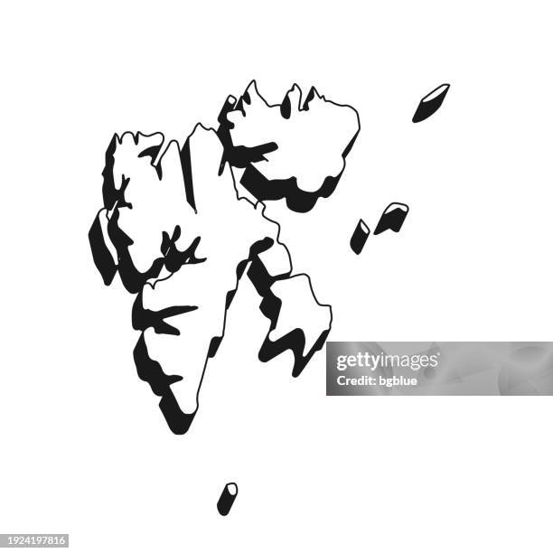 svalbard map with black outline and shadow on white background - map spitzbergen stock illustrations