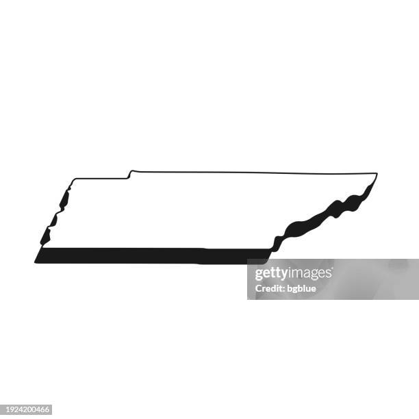 ilustrações, clipart, desenhos animados e ícones de mapa de tennessee com contorno preto e sombra no fundo branco - nashville