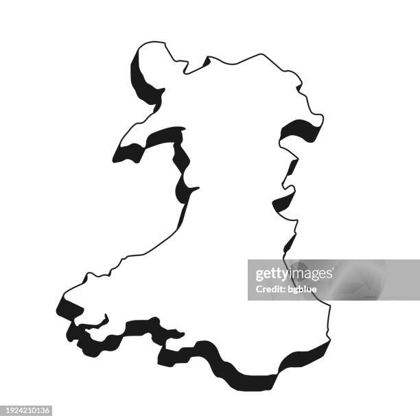 wales map with black outline and shadow on white background - cardiff stock illustrations