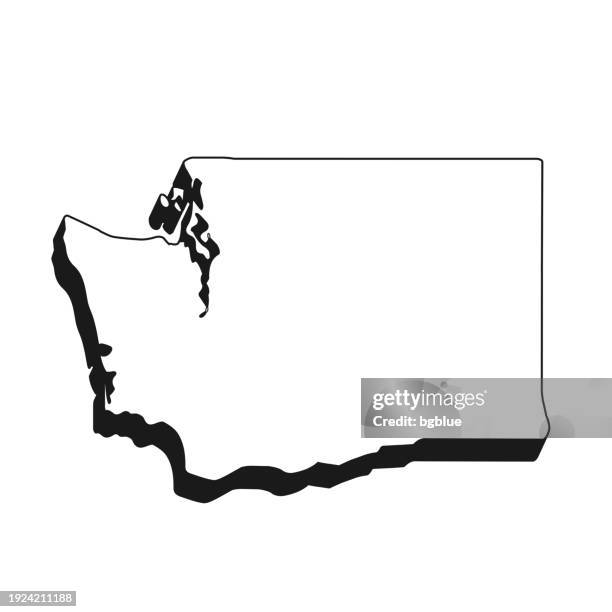washington map with black outline and shadow on white background - washington state stock illustrations