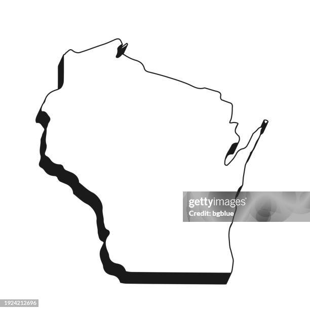 wisconsin map with black outline and shadow on white background - wisconsin stock illustrations