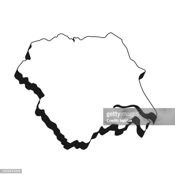 yorkshire and the humber map with black outline and shadow on white background - yorkshire map stock illustrations