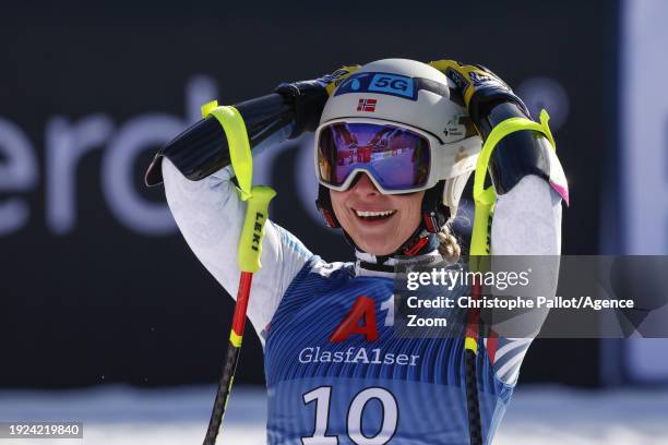 Ragnhild Mowinckel of Team Norway celebrates during the Audi FIS Alpine Ski World Cup Women's Super G on January 14, 2024 in Zauchensee Austria.