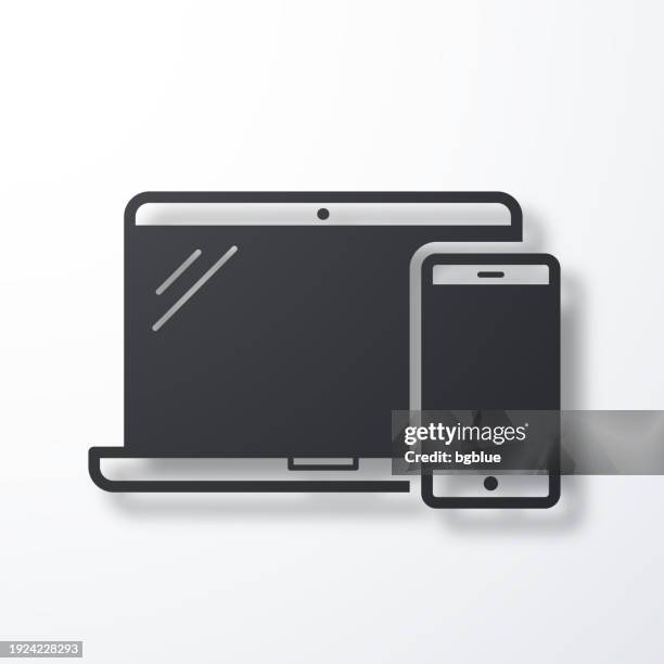 laptop und smartphone. symbol mit schatten auf weißem hintergrund - desk organizer stock-grafiken, -clipart, -cartoons und -symbole