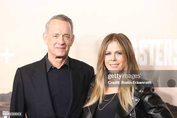 Tom Hanks and Rita Wilson attend the world premiere of Apple TV+'s "Masters of the Air" at Regency Village Theatre on January 10, 2024 in Los...