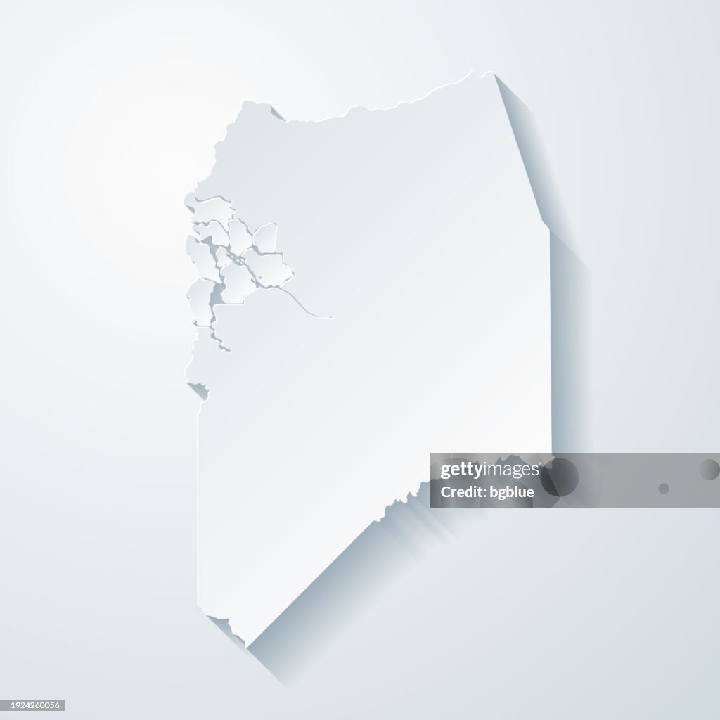San Joaquin County, California. Map with paper cut effect on blank background