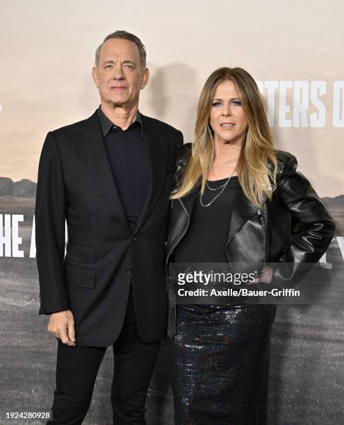 Tom Hanks and Rita Wilson attend the World Premiere of Apple TV+'s "Masters of the Air" at Regency Village Theatre on January 10, 2024 in Los...