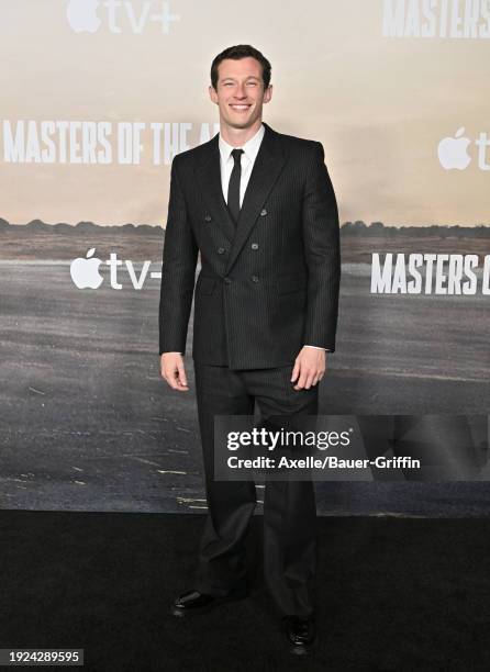 Callum Turner attends the World Premiere of Apple TV+'s "Masters of the Air" at Regency Village Theatre on January 10, 2024 in Los Angeles,...