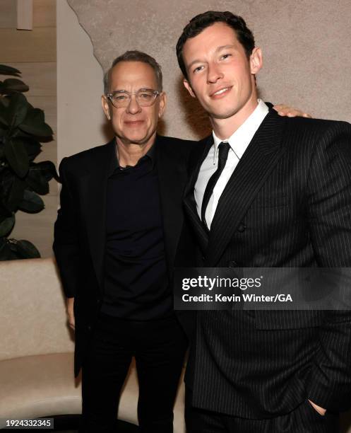 Tom Hanks and Callum Turner appear at the after party for the premiere of Apple TV+'s "Masters Of The Air" at Avra on January 10, 2024 in Beverly...