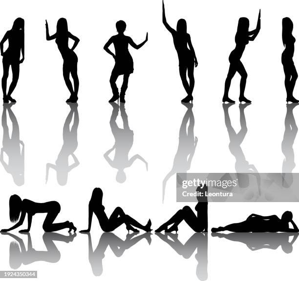 strong women silhouettes - lying on back exercise stock illustrations