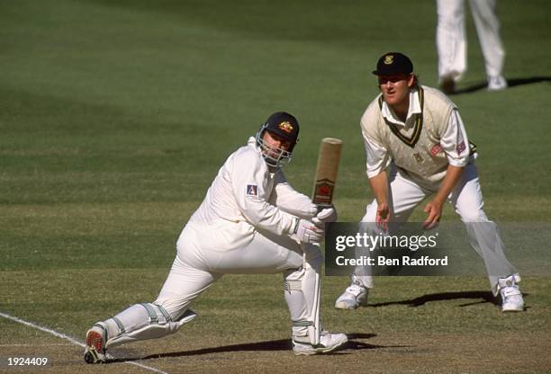 Mark Taylor of Australia batting during the first test match against South Africa at the MCG in Melbourne, Australia. The match ended a draw. \...
