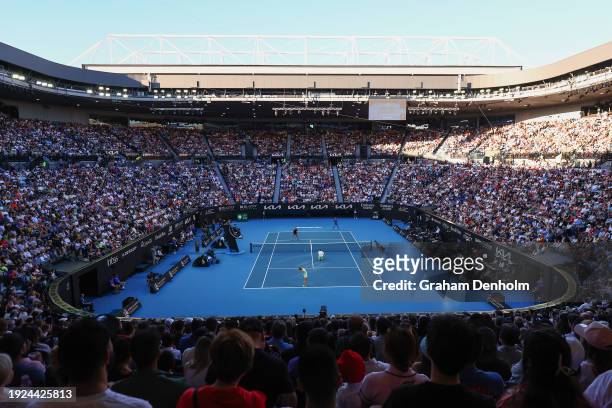 General view during A Night with Novak & Friends at Rod Laver Arena ahead of the 2024 Australian Open at Melbourne Park on January 11, 2024 in...