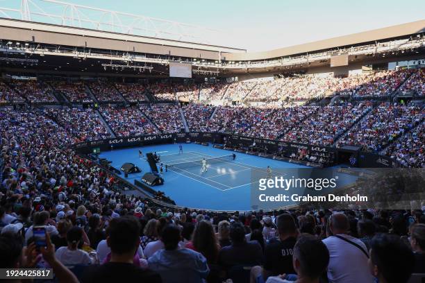General view during A Night with Novak & Friends at Rod Laver Arena ahead of the 2024 Australian Open at Melbourne Park on January 11, 2024 in...
