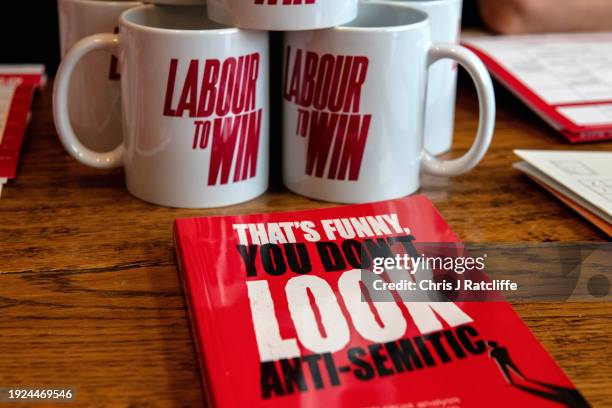 Labour party mugs and books for sale at the Jewish Labour Movement one day conference on January 14, 2024 in London, England. Established in 1903,...