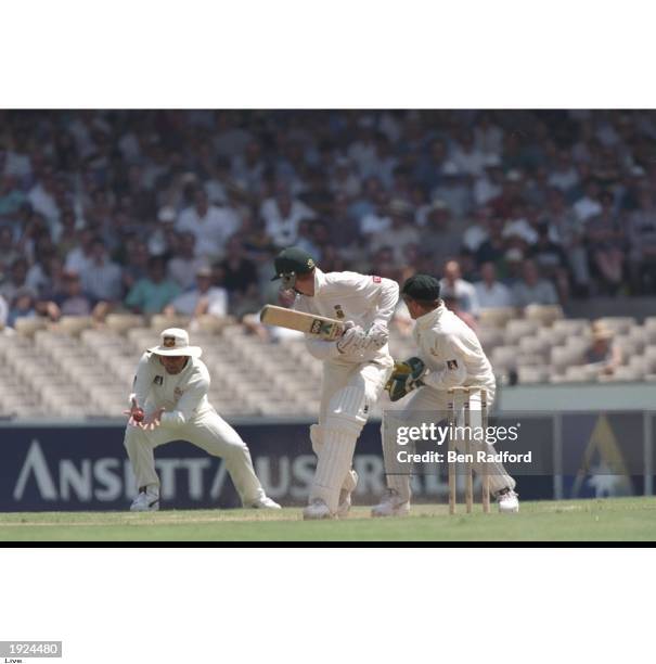 Mark Taylor, the captain of Australia catches Shaun Pollock of South Africa during the second test match against South Africa at the Sydney Cricket...