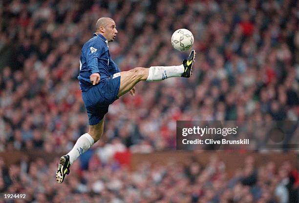 Gianluca Vialli of Chelsea traps the ball during the Carling Premiership match against Manchester United at Old Trafford, Manchester. Chelsea won the...