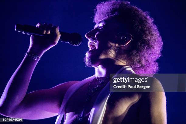 Josh Kiszka of Greta van Fleet performs on stage at Ziggo Dome on November 8 in Amsterdam, Netherlands.