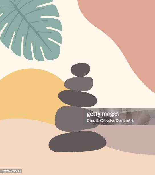 boho style abstract background with zen stones - pile of leaves background stock illustrations