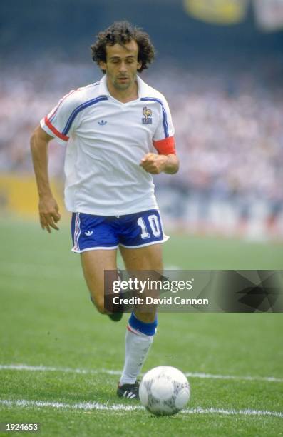 Michel Platini of France in action during the World Cup Second Round match against Italy at the Plympic Stadium in Mexico City. France won the match...