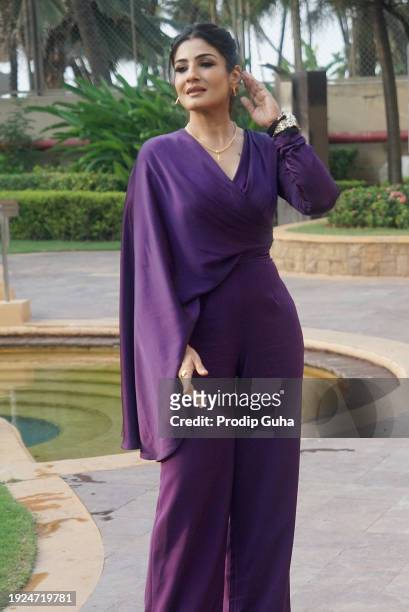 Raveena Tandon attends the 'Karmma Calling' Disney+ Hotstar web series photocall on January 11, 2024 in Mumbai, India.