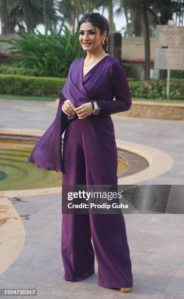 Raveena Tandon attends the 'Karmma Calling' Disney+ Hotstar web series photocall on January 11, 2024 in Mumbai, India.