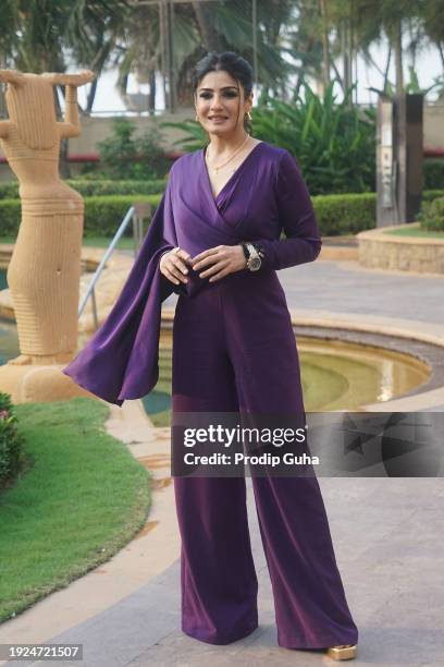 Raveena Tandon attends the 'Karmma Calling' Disney+ Hotstar web series photocall on January 11, 2024 in Mumbai, India.